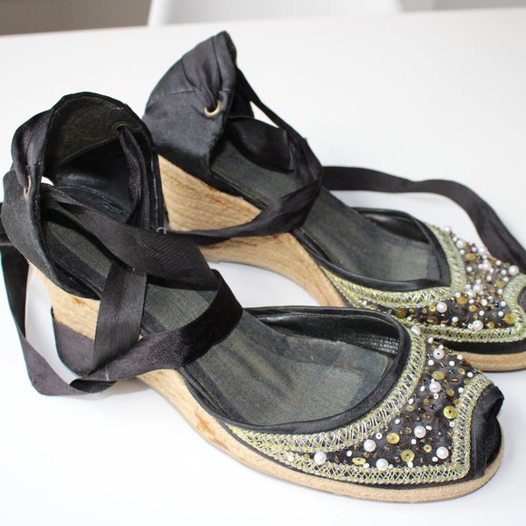 Y2K Vintage Black Wedge Platform Heel Sandal - Picture 2 of 7
